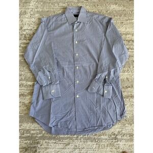 Lanvin Paris Men's Dress Shirt 15.5 39 Blue White Pinstripe 100% Made In Italy